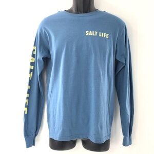 Salt Life Mens Long Sleeve T-Shirt Sunrise Palms Blue Spellout Logo Sx S
